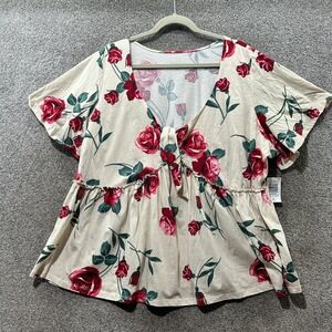 Torrid Heritage Jersey V-Neck Tie Front Babydoll Blouse Top Women 3X Floral